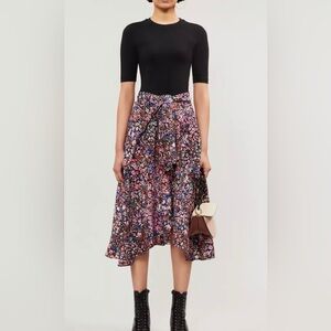 Maje Floral Midi Dress in Pink and Black